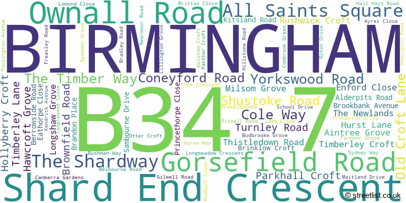 A word cloud for the B34 7 postcode